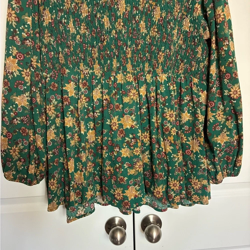 Torrid Green Floral Babydoll Smocked Top Ruffle Accent - Picture 10 of 14